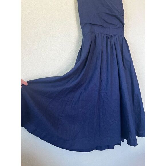 NWT! ModCloth Vintage Inspired Navy Blue Open Back Cross Strap Linen Dress Size - Picture 3 of 8